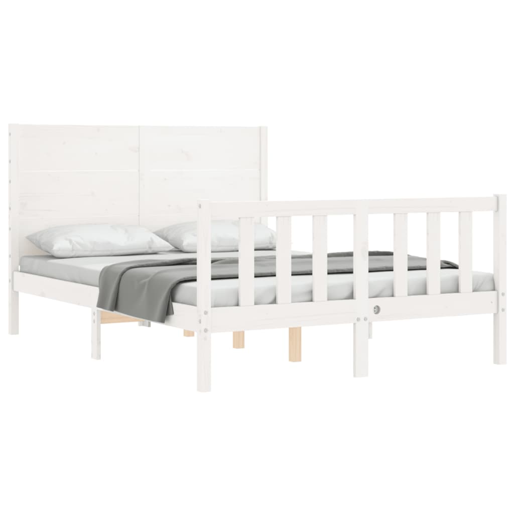 Cadre de lit sans matelas blanc 140x190 cm bois de pin massif - XIOS