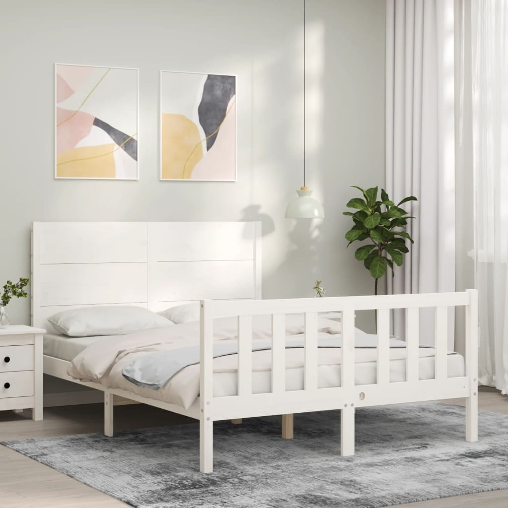 Cadre de lit sans matelas blanc 140x190 cm bois de pin massif - XIOS