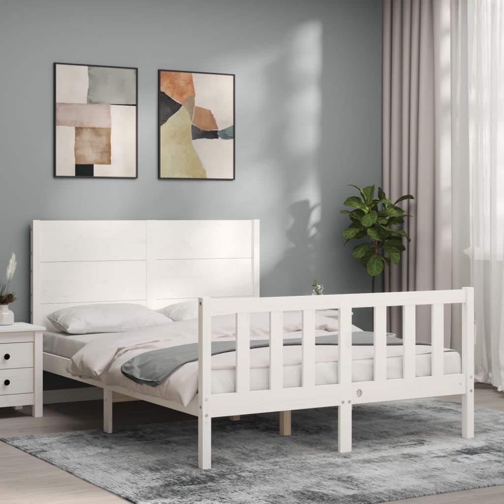 Cadre de lit sans matelas blanc 140x200 cm bois de pin massif - XIOS