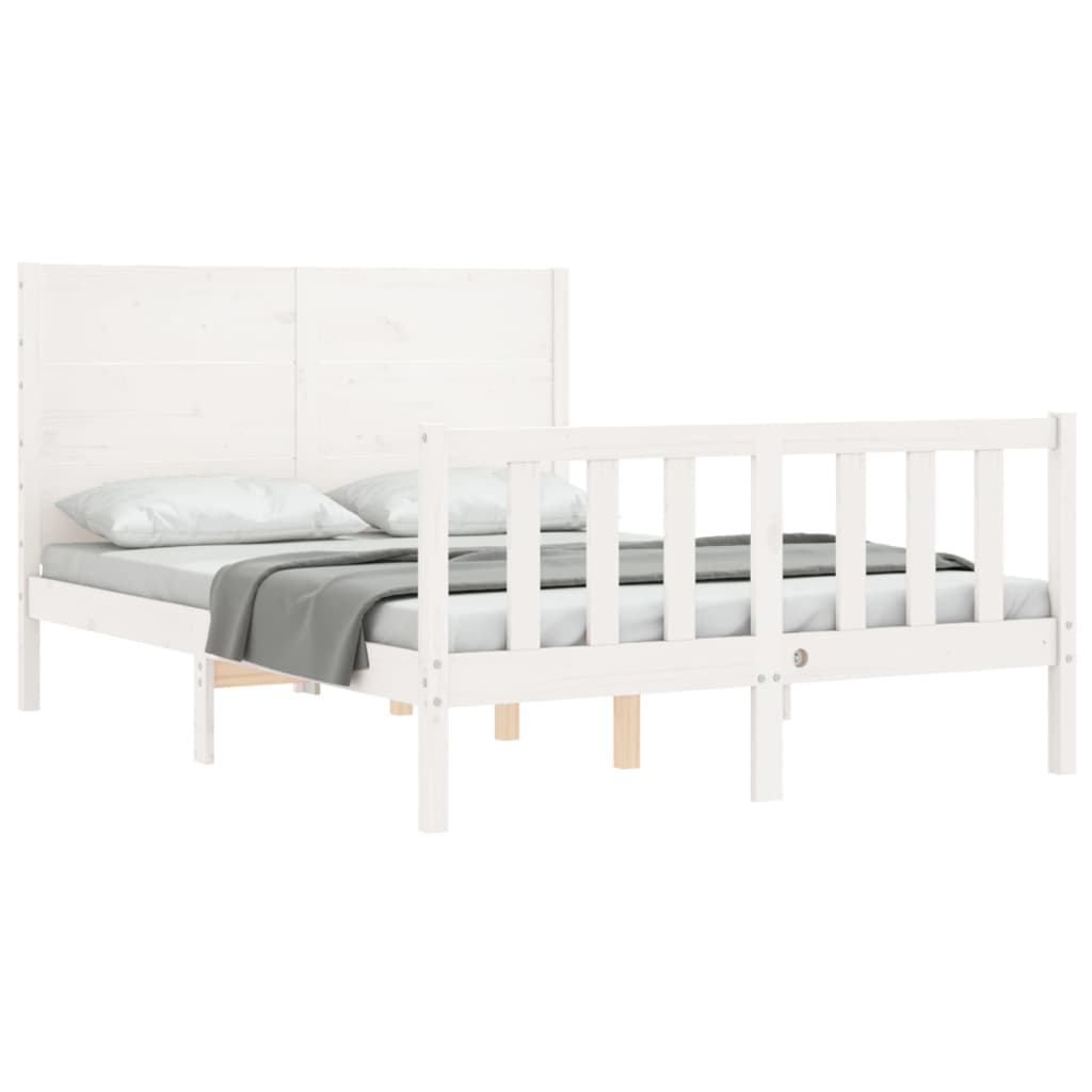 Cadre de lit sans matelas blanc 140x200 cm bois de pin massif - XIOS