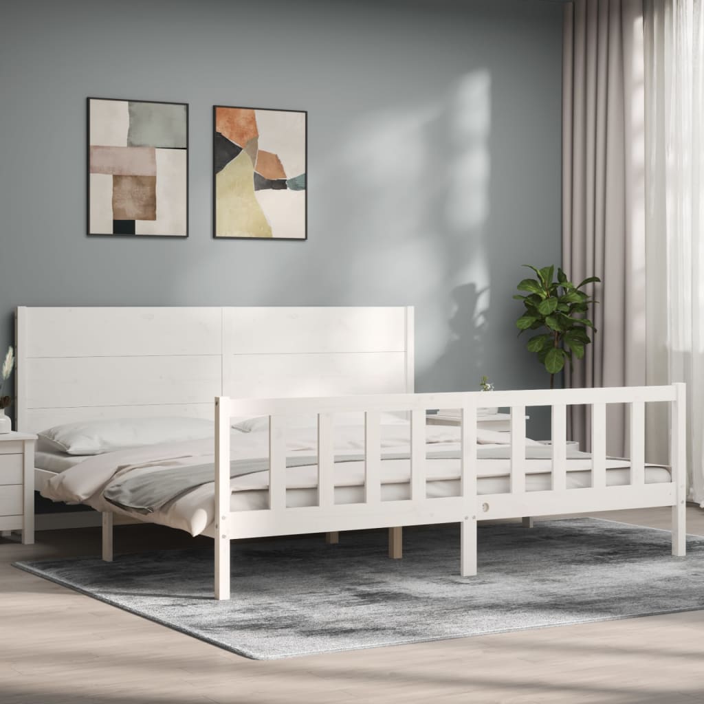 Cadre de lit sans matelas blanc 200x200 cm bois massif de pin - XIOS
