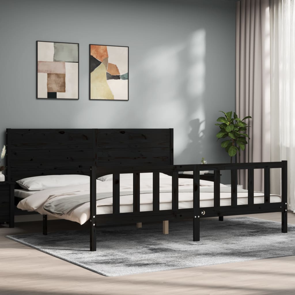 Cadre de lit sans matelas noir 200x200 cm bois massif de pin - XIOS