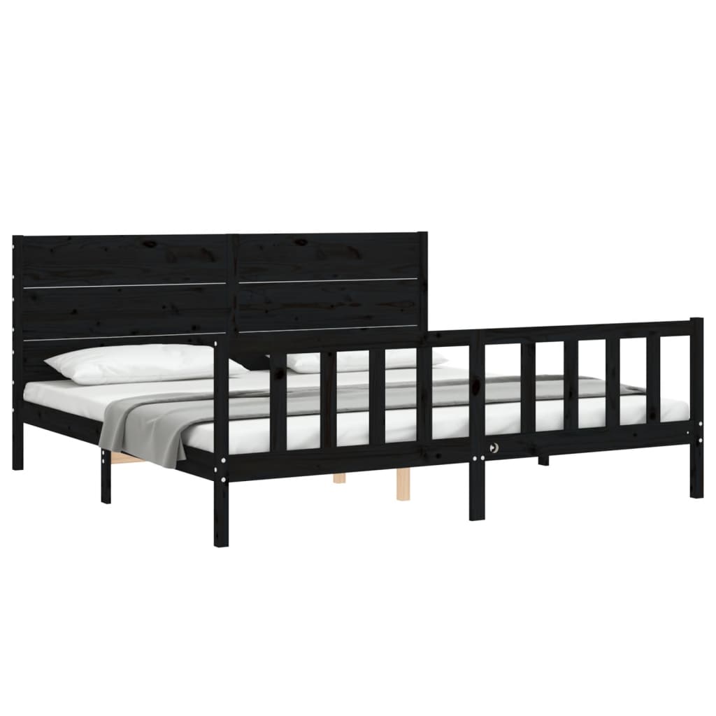 Cadre de lit sans matelas noir 200x200 cm bois massif de pin - XIOS