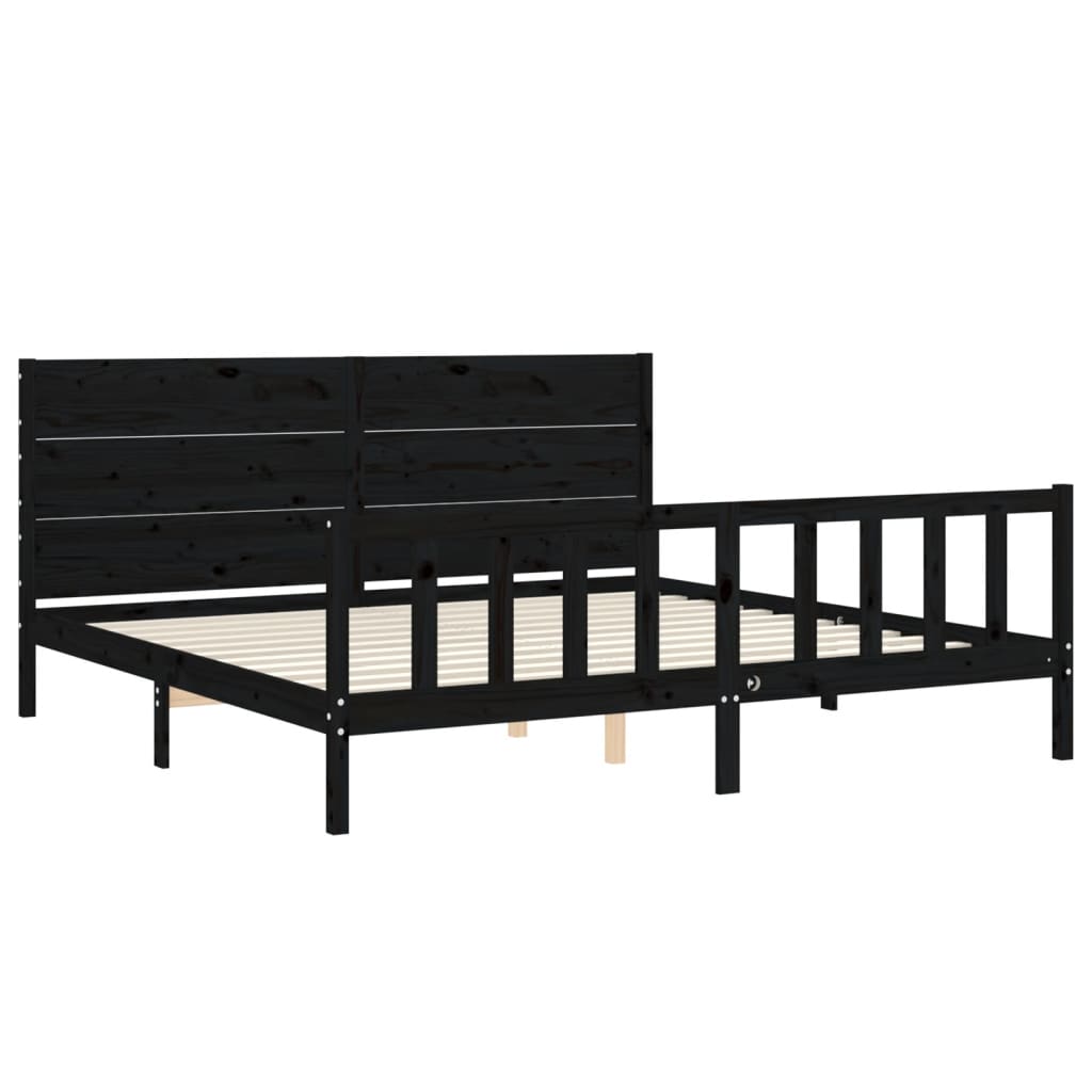 Cadre de lit sans matelas noir 200x200 cm bois massif de pin - XIOS