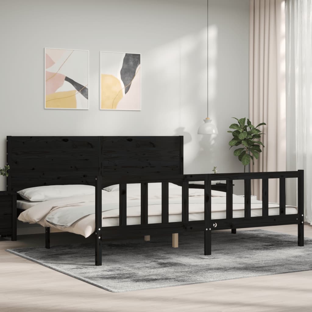 Cadre de lit sans matelas noir 200x200 cm bois massif de pin - XIOS