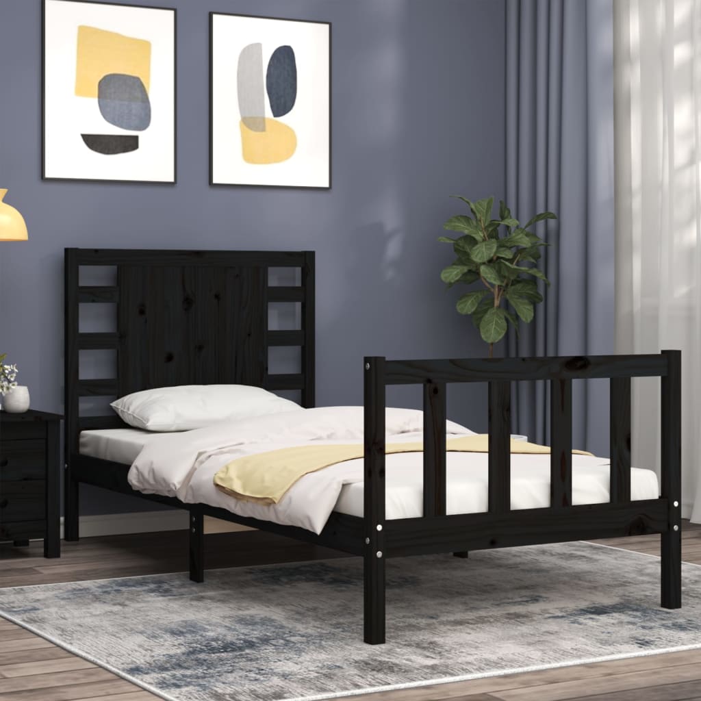Cadre de lit sans matelas noir bois de pin massif - XIOS