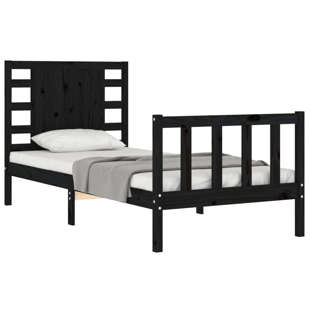 Cadre de lit sans matelas noir bois de pin massif - XIOS
