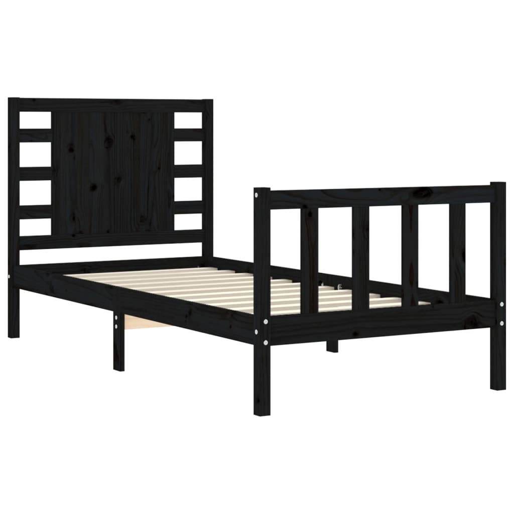 Cadre de lit sans matelas noir bois de pin massif - XIOS
