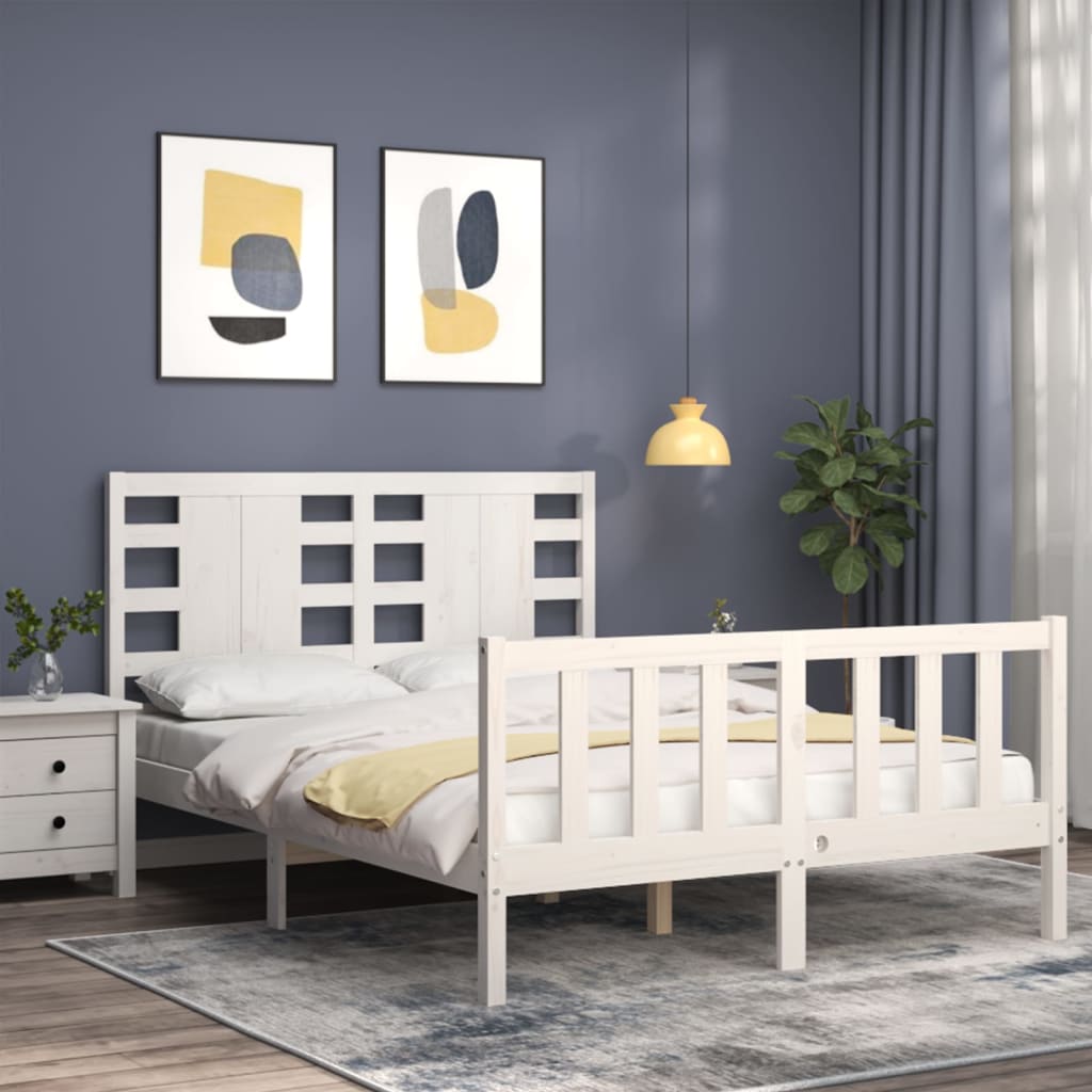 Cadre de lit sans matelas blanc bois de pin massif - XIOS