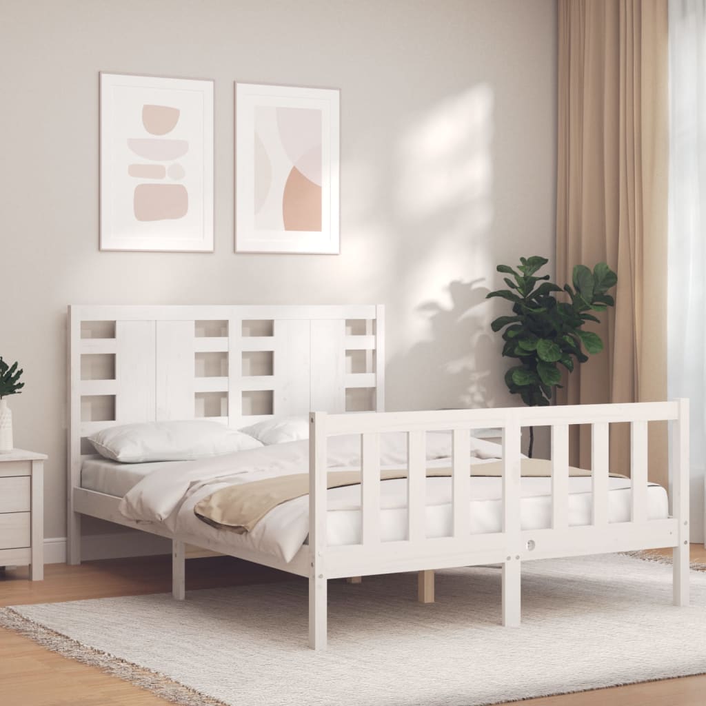 Cadre de lit sans matelas blanc bois de pin massif - XIOS