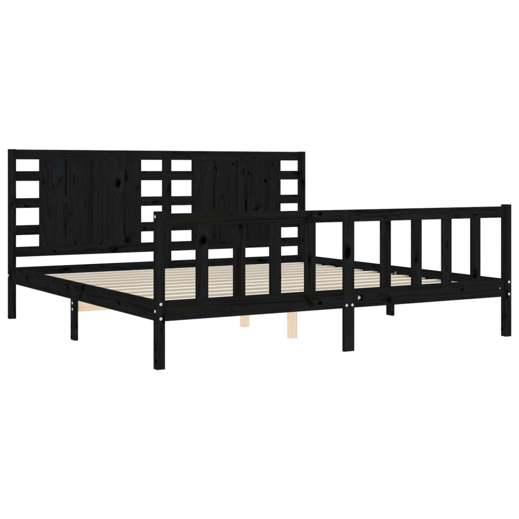 Cadre de lit sans matelas noir 200x200 cm bois massif de pin - XIOS