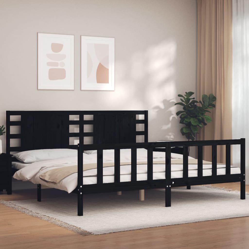 Cadre de lit sans matelas noir 200x200 cm bois massif de pin - XIOS