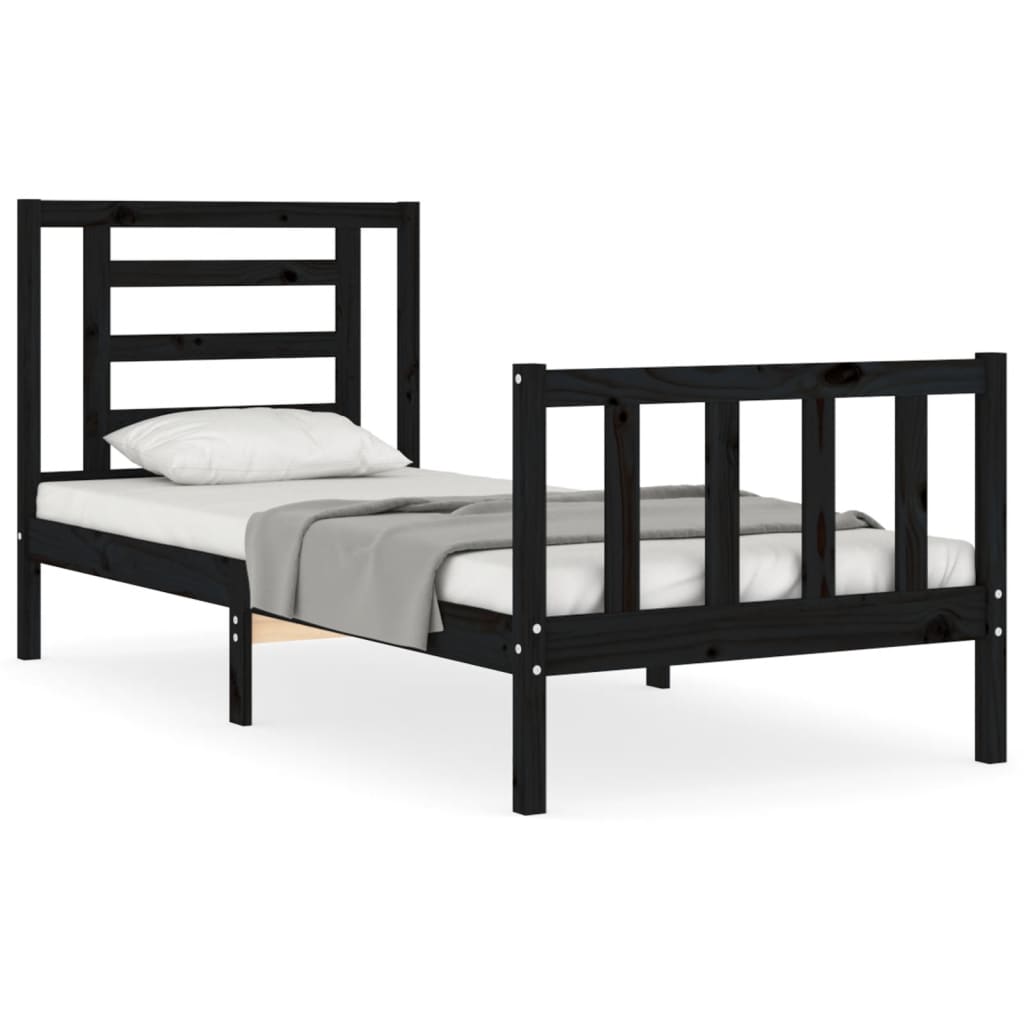 Cadre de lit sans matelas noir bois de pin massif - XIOS