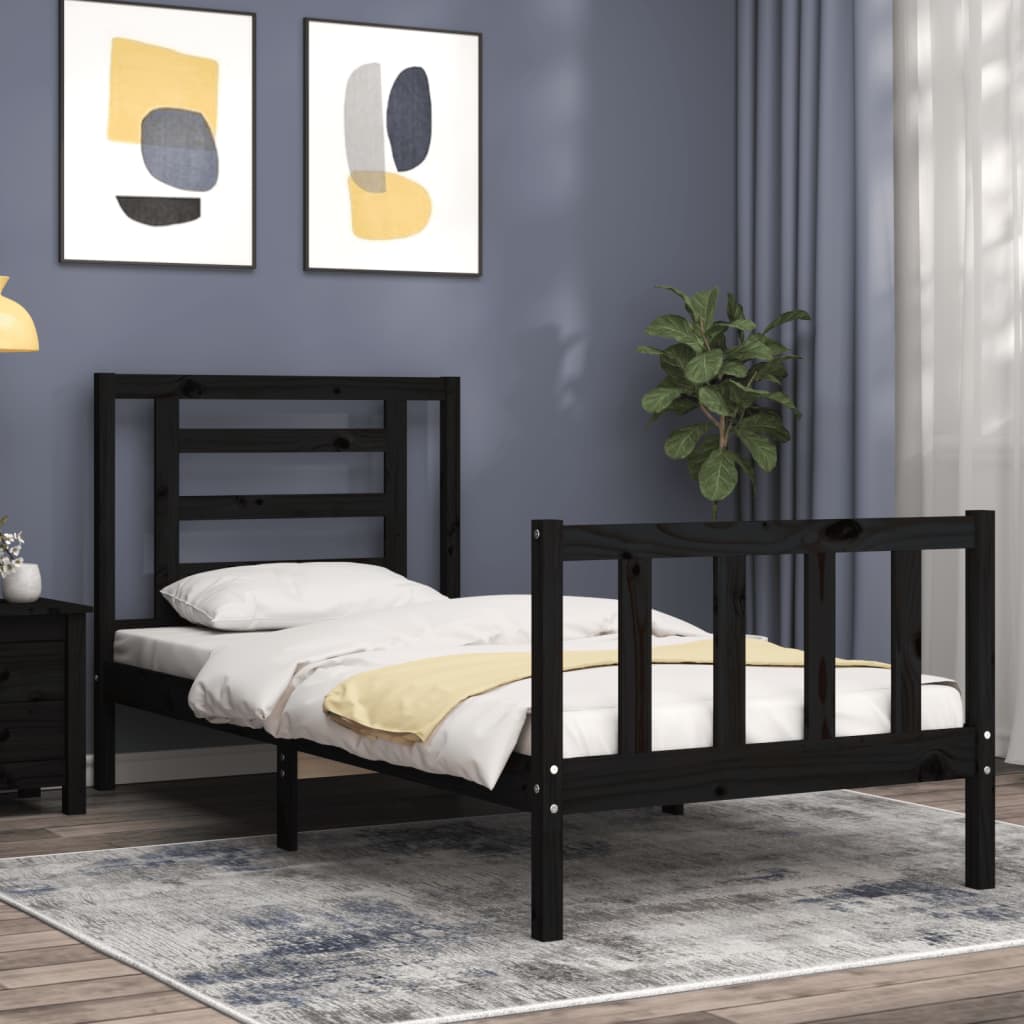 Cadre de lit sans matelas noir bois de pin massif - XIOS