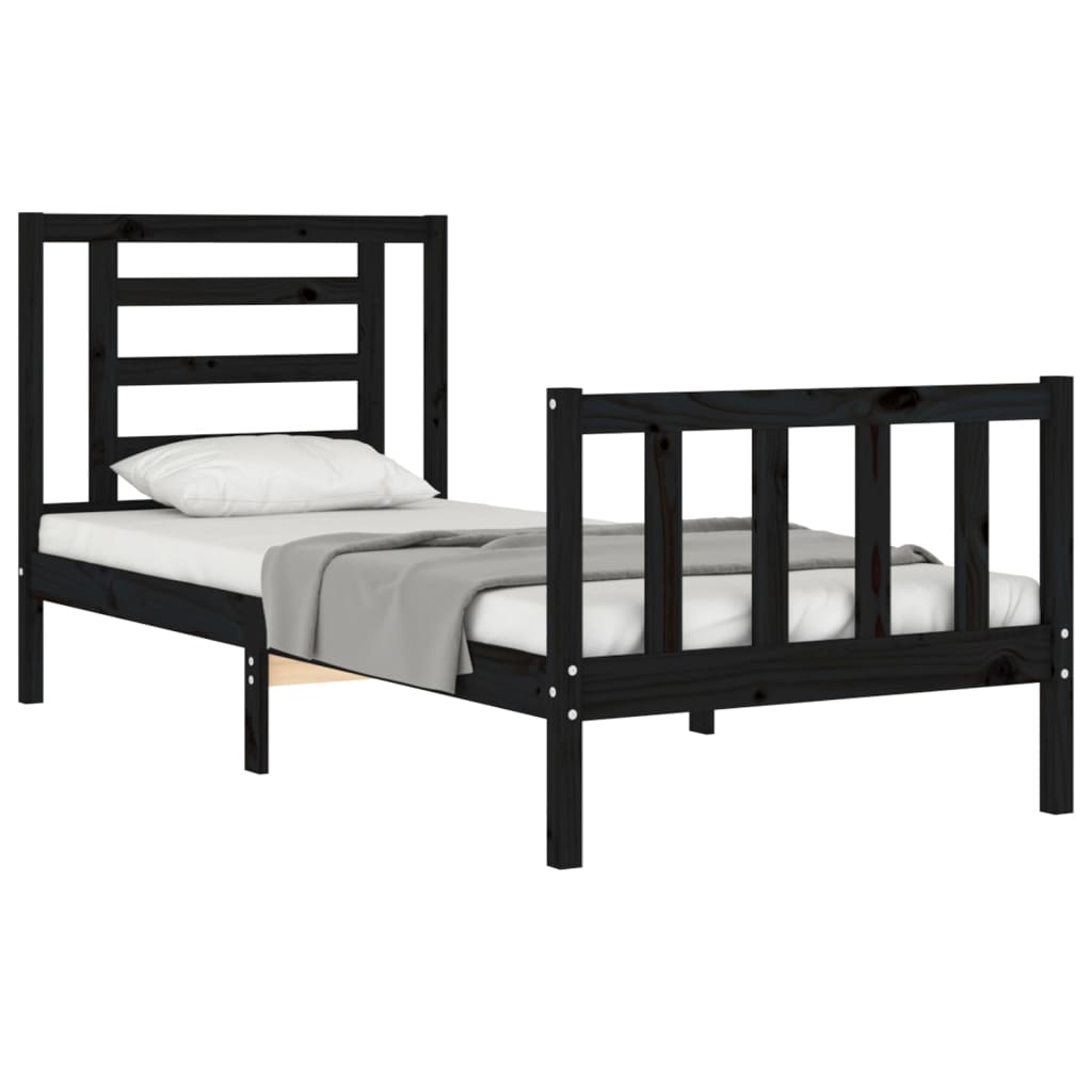 Cadre de lit sans matelas noir bois de pin massif - XIOS