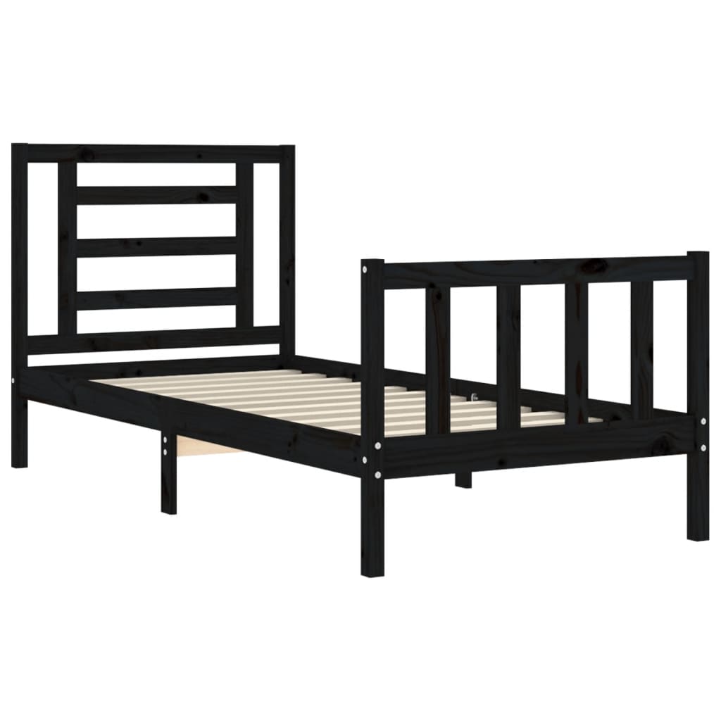 Cadre de lit sans matelas noir bois de pin massif - XIOS