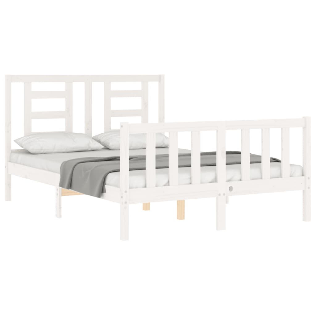 Cadre de lit sans matelas blanc 140x190 cm bois de pin massif - XIOS