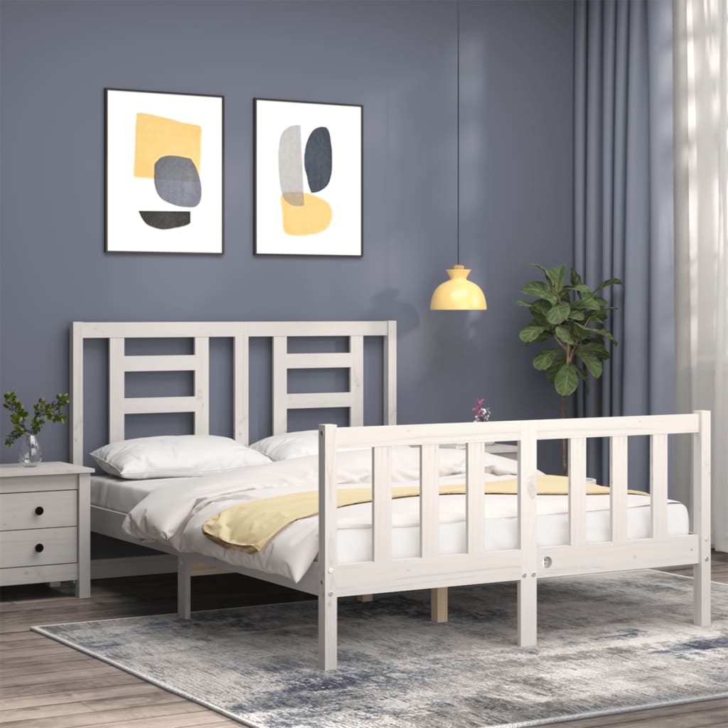 Cadre de lit sans matelas blanc 120x200 cm bois de pin massif - XIOS