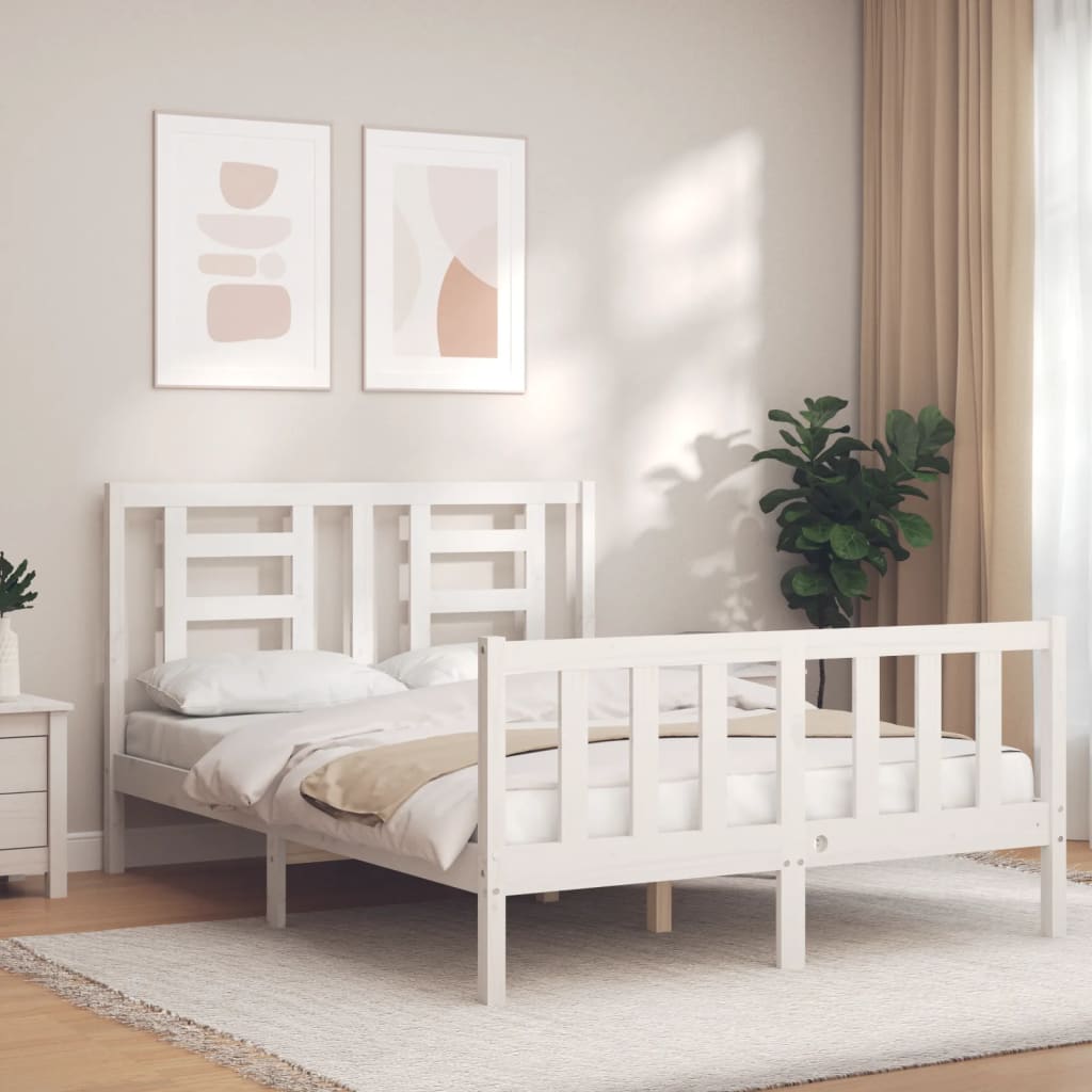 Cadre de lit sans matelas blanc 140x200 cm bois de pin massif - XIOS