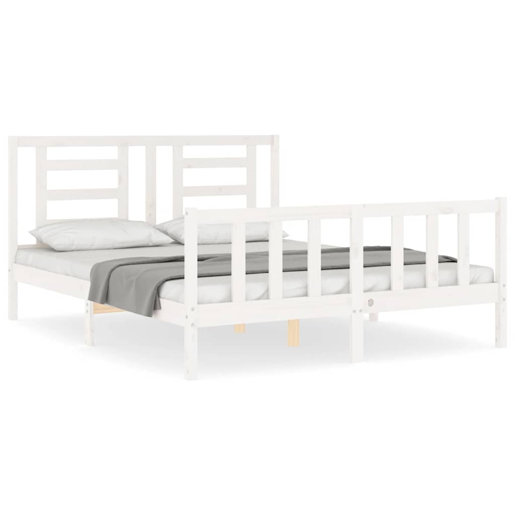 Cadre de lit sans matelas blanc 160x200 cm bois de pin massif - XIOS