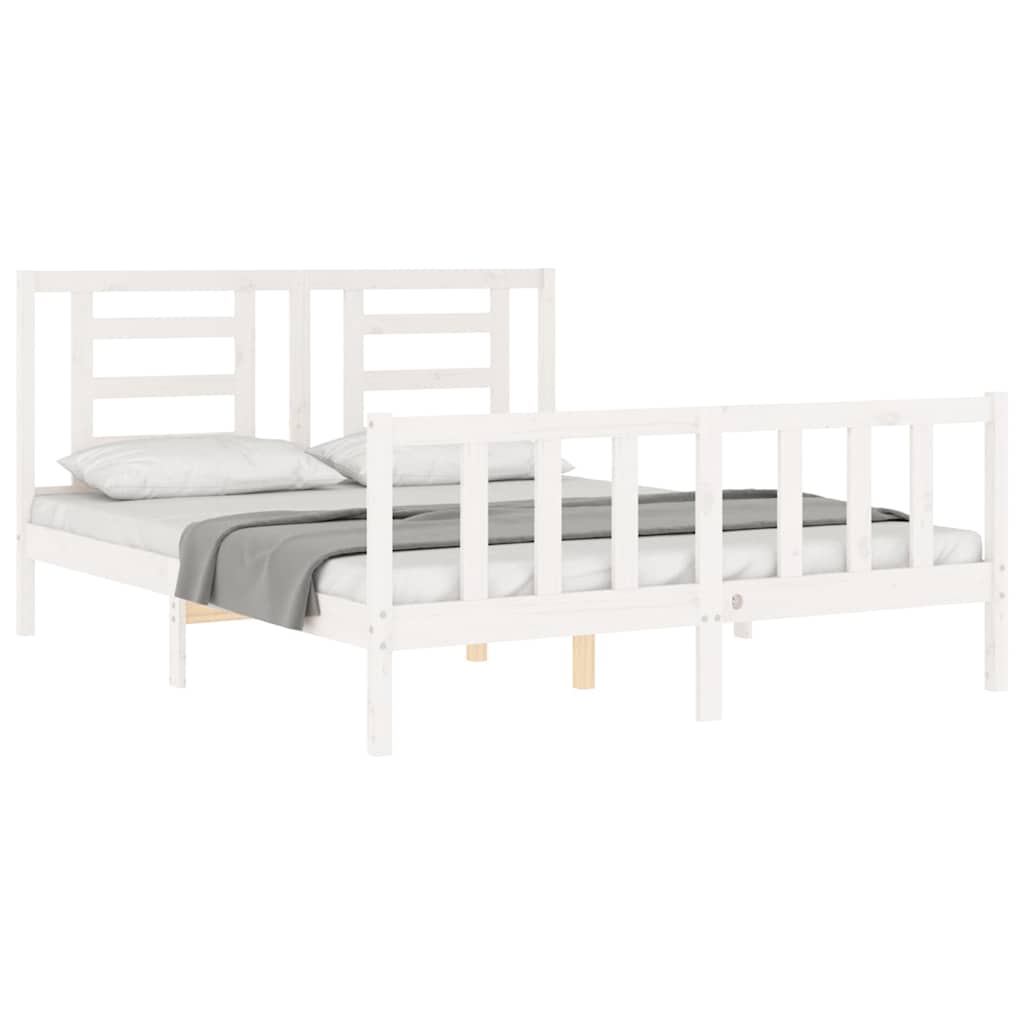 Cadre de lit sans matelas blanc 160x200 cm bois de pin massif - XIOS