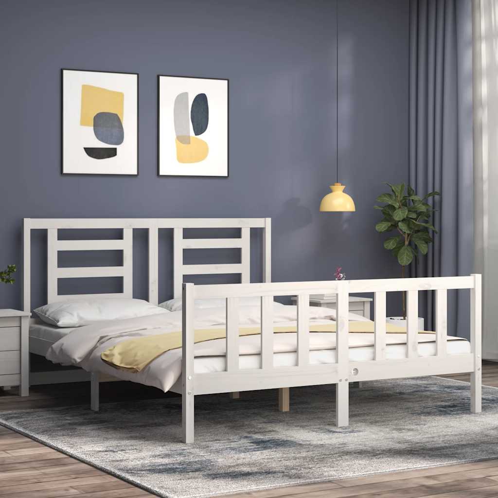 Cadre de lit sans matelas blanc 160x200 cm bois de pin massif - XIOS