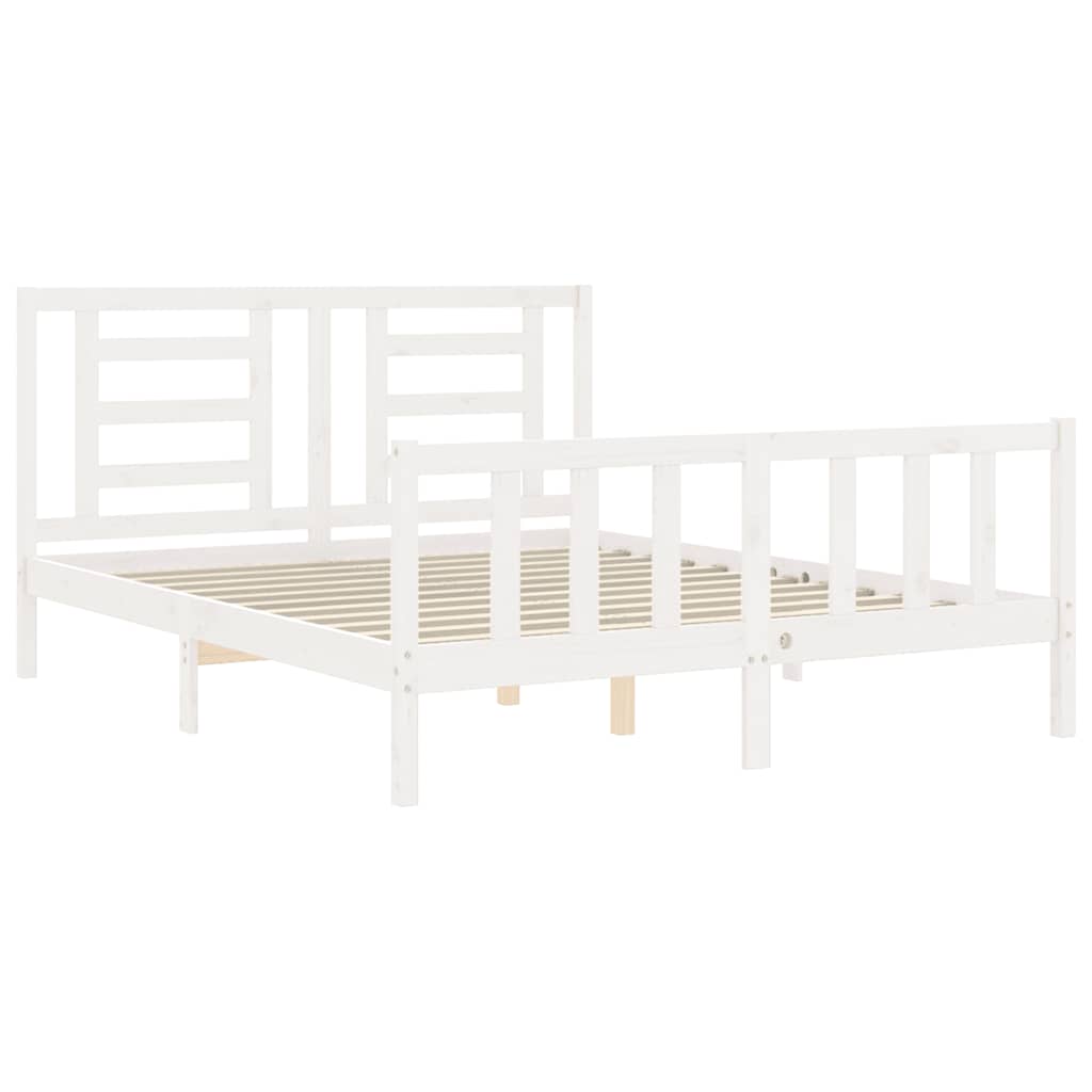 Cadre de lit sans matelas blanc 160x200 cm bois de pin massif - XIOS