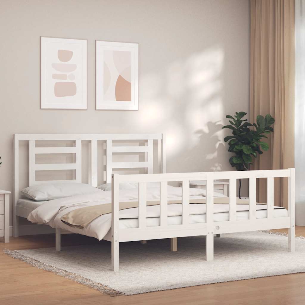 Cadre de lit sans matelas blanc 160x200 cm bois de pin massif - XIOS