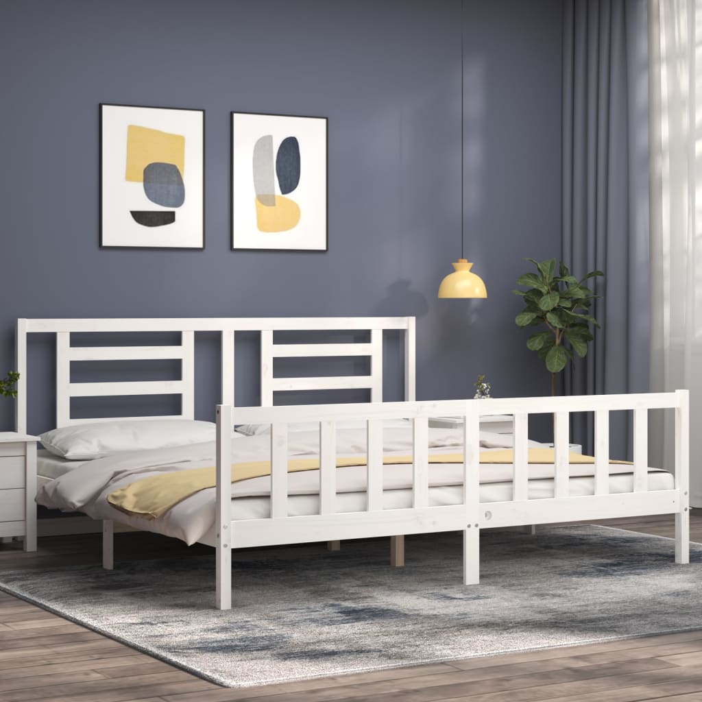 Cadre de lit sans matelas blanc bois massif de pin - XIOS