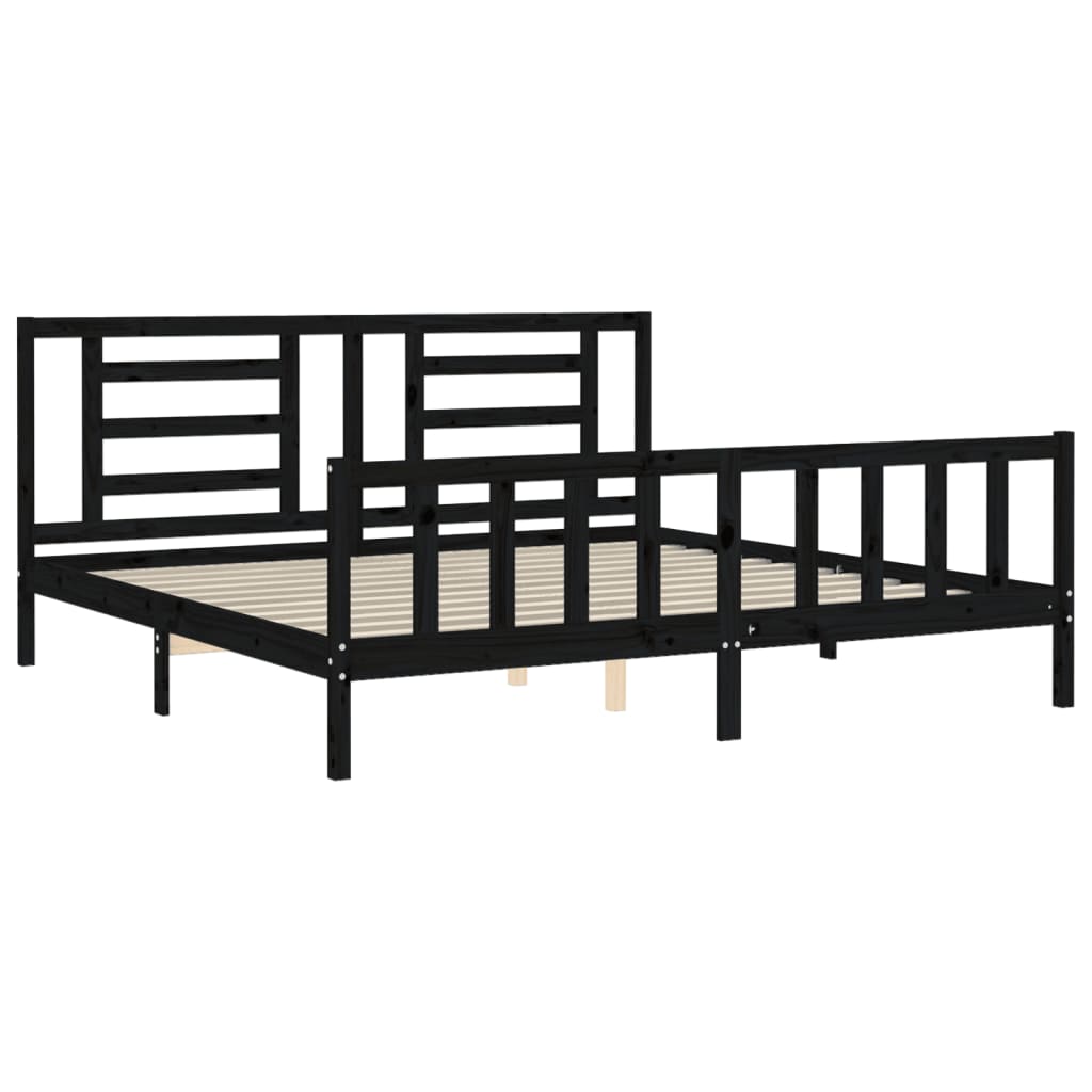 Cadre de lit sans matelas noir 200x200 cm bois massif de pin - XIOS