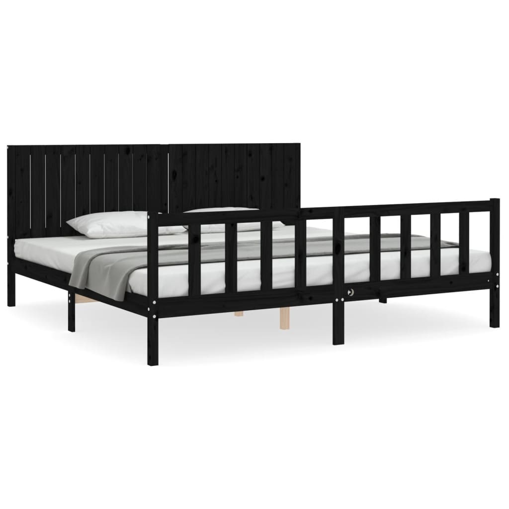 Cadre de lit sans matelas noir 200x200 cm bois massif de pin - XIOS