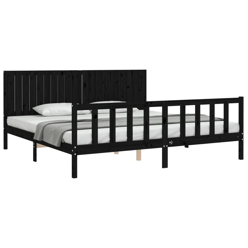Cadre de lit sans matelas noir 200x200 cm bois massif de pin - XIOS