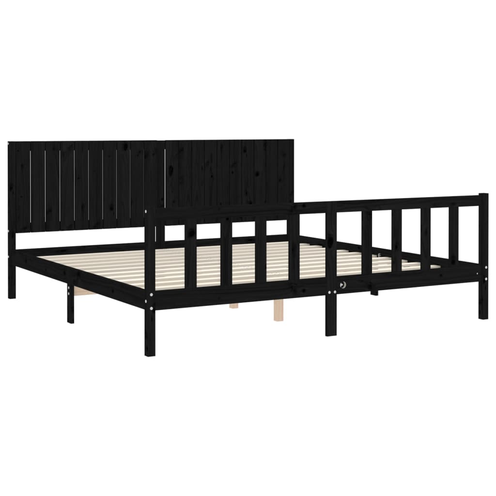 Cadre de lit sans matelas noir 200x200 cm bois massif de pin - XIOS