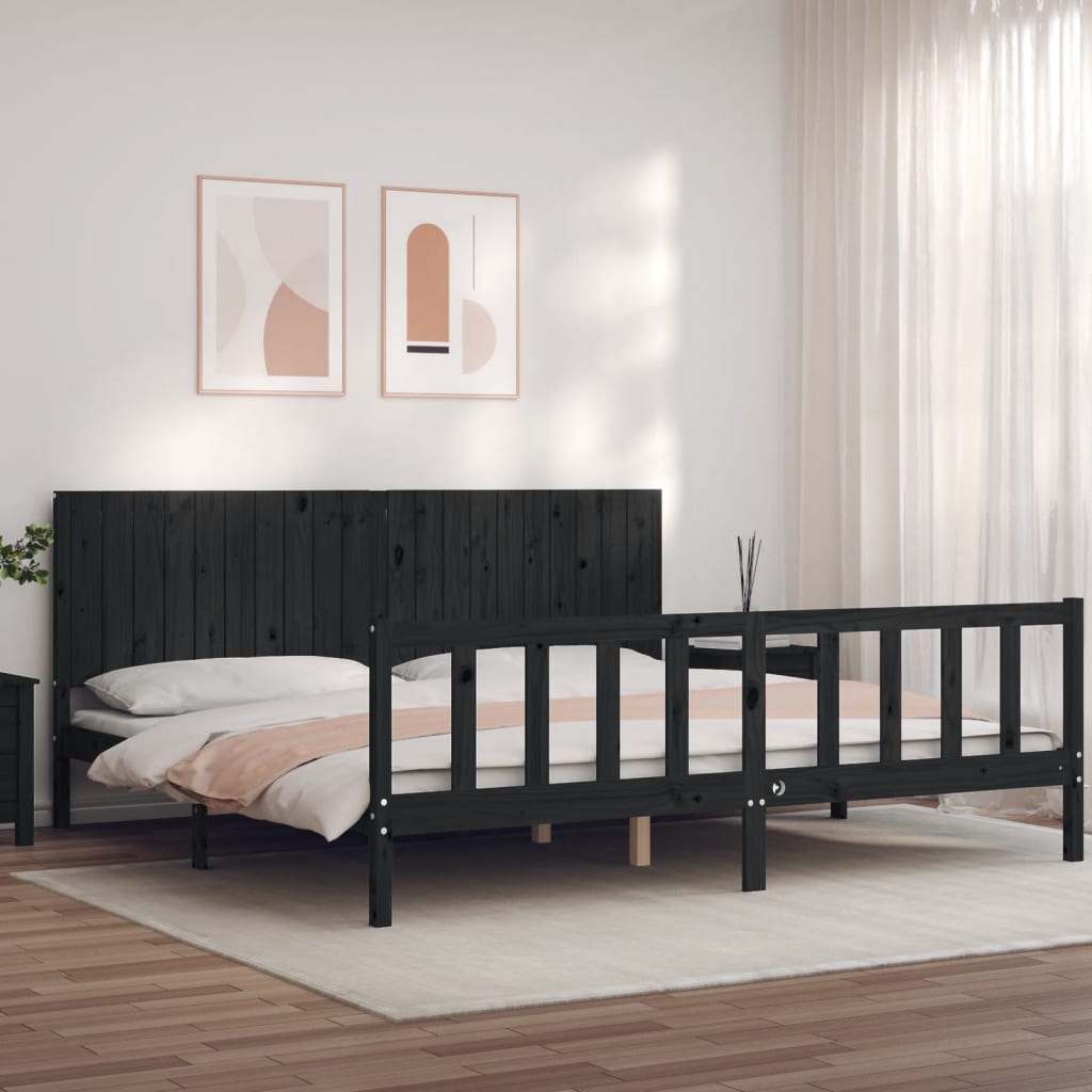 Cadre de lit sans matelas noir 200x200 cm bois massif de pin - XIOS
