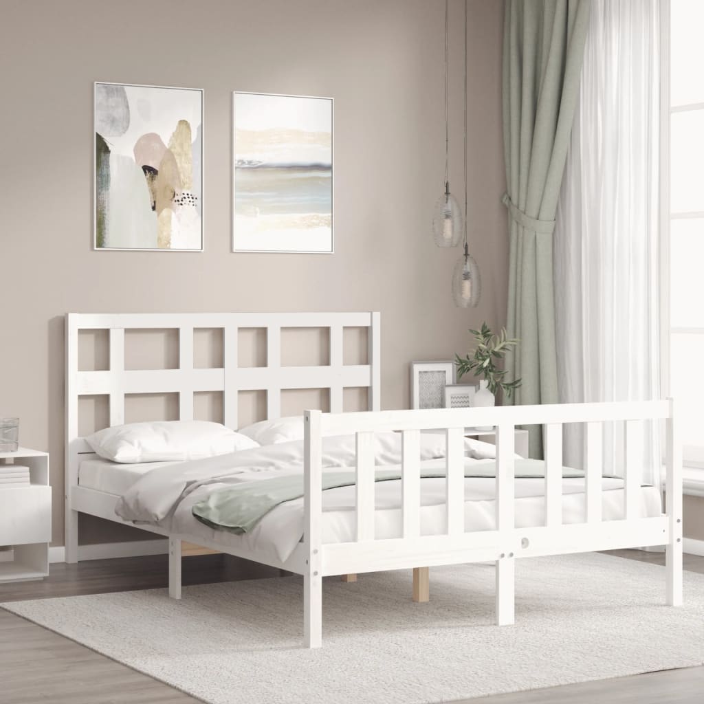 Cadre de lit sans matelas blanc 140x190 cm bois de pin massif - XIOS