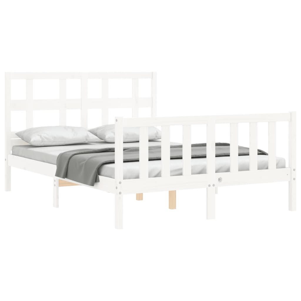 Cadre de lit sans matelas blanc 140x200 cm bois de pin massif - XIOS