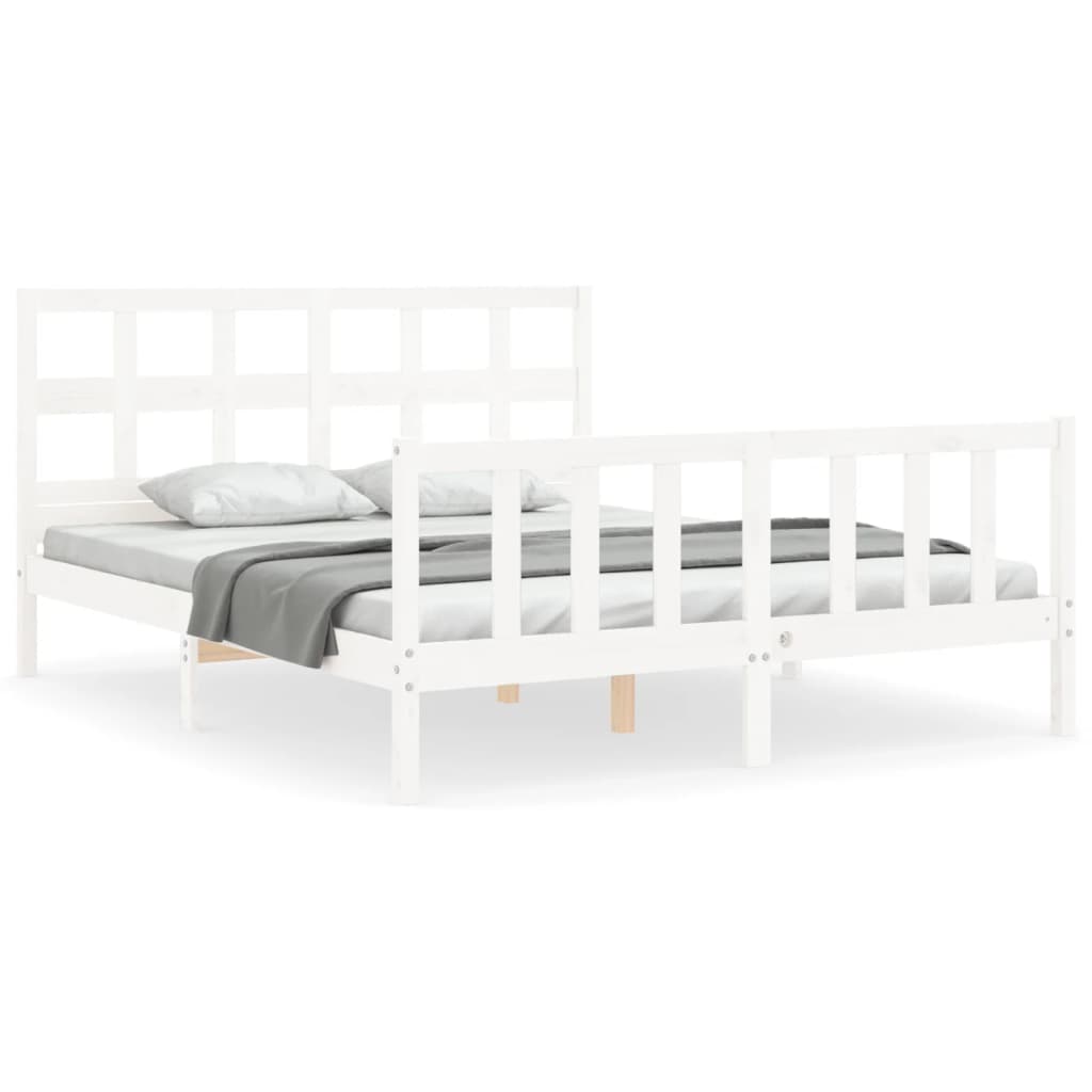 Cadre de lit sans matelas blanc 160x200 cm bois de pin massif - XIOS