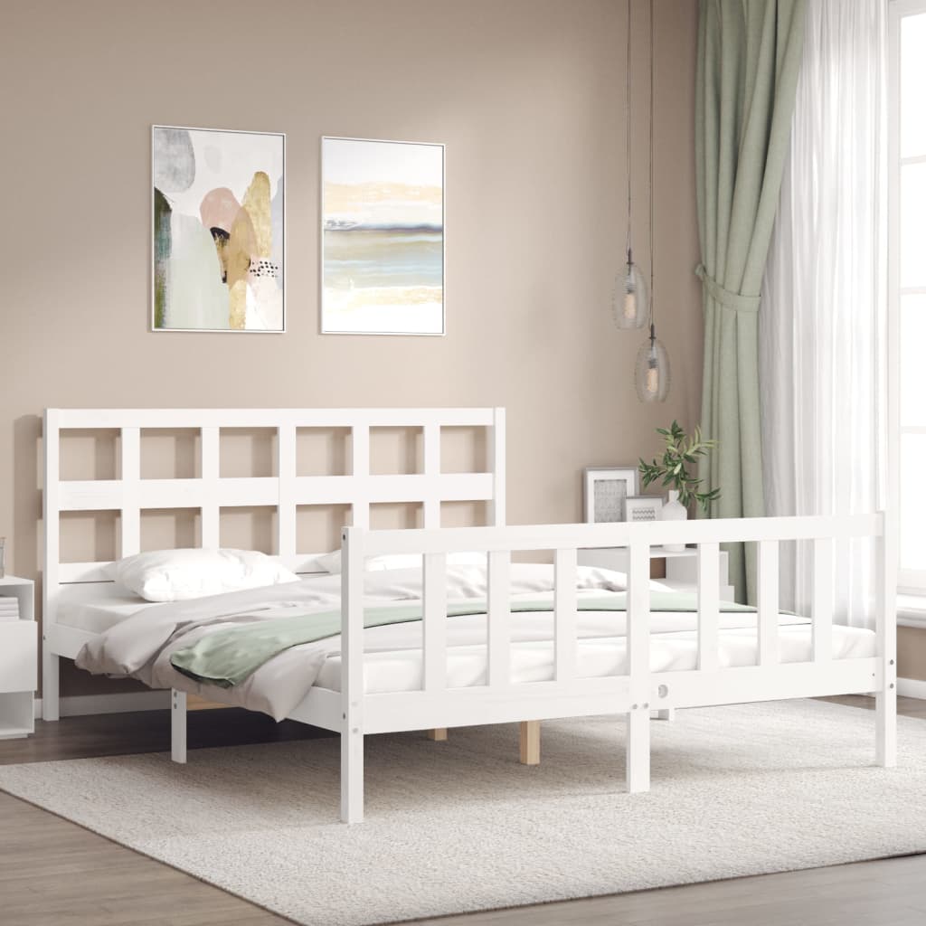 Cadre de lit sans matelas blanc 160x200 cm bois de pin massif - XIOS