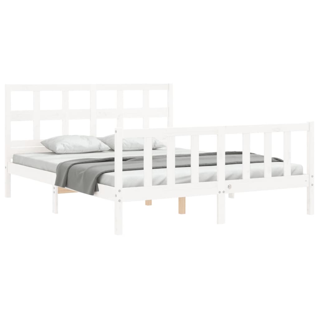 Cadre de lit sans matelas blanc 160x200 cm bois de pin massif - XIOS