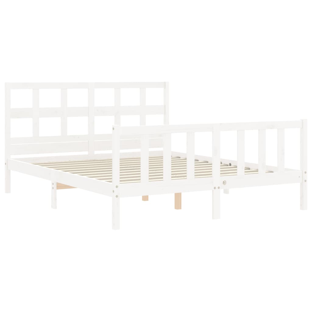 Cadre de lit sans matelas blanc 160x200 cm bois de pin massif - XIOS