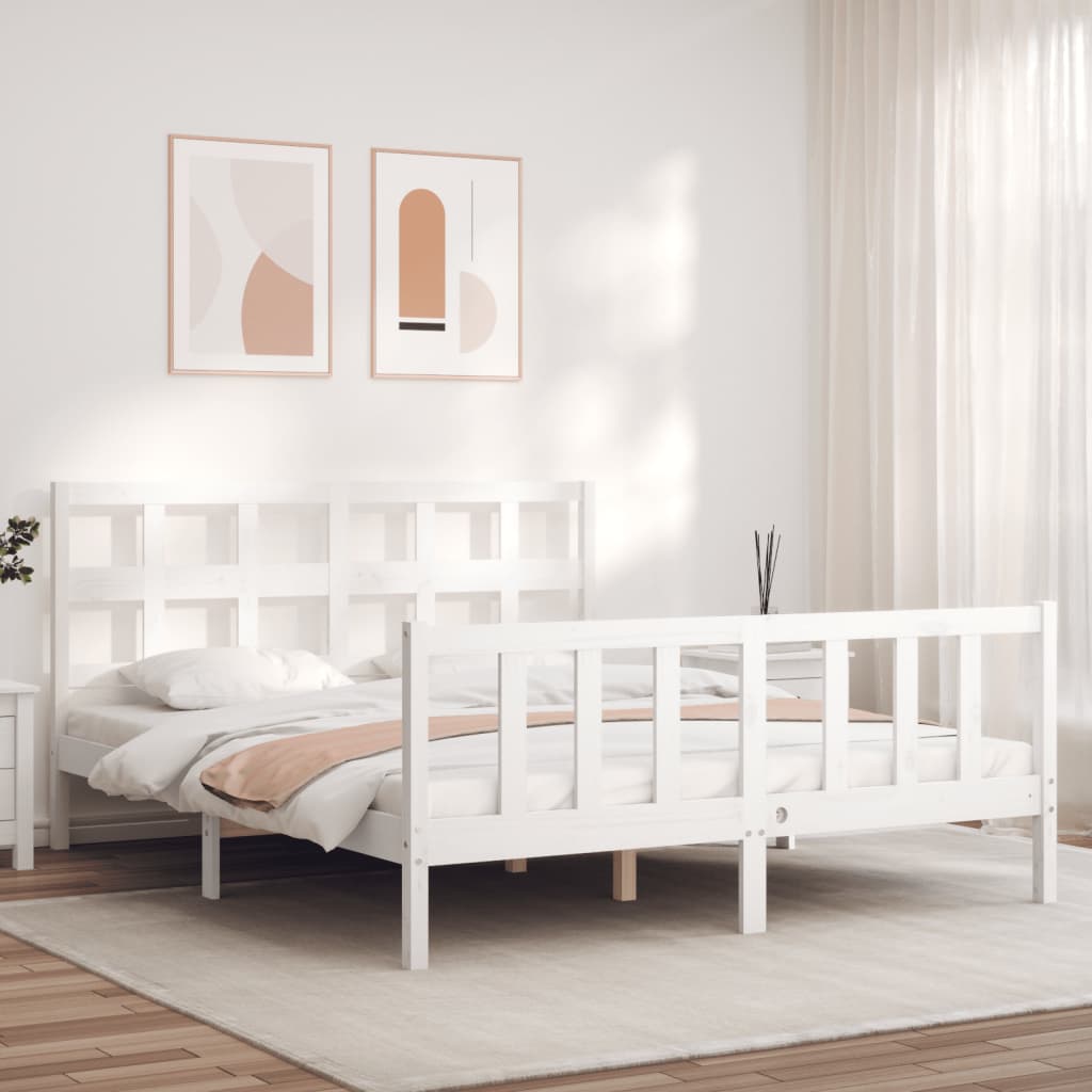 Cadre de lit sans matelas blanc 160x200 cm bois de pin massif - XIOS