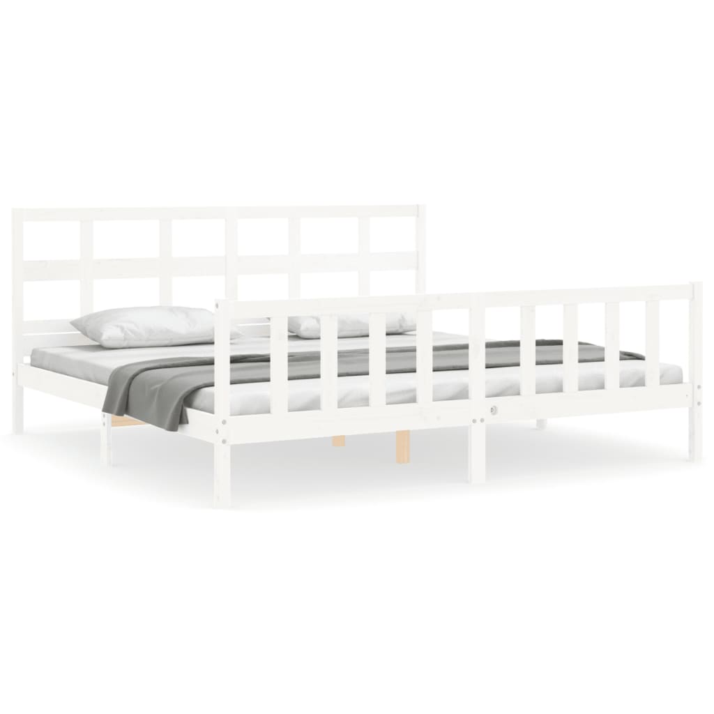 Cadre de lit sans matelas blanc 200x200 cm bois massif de pin - XIOS