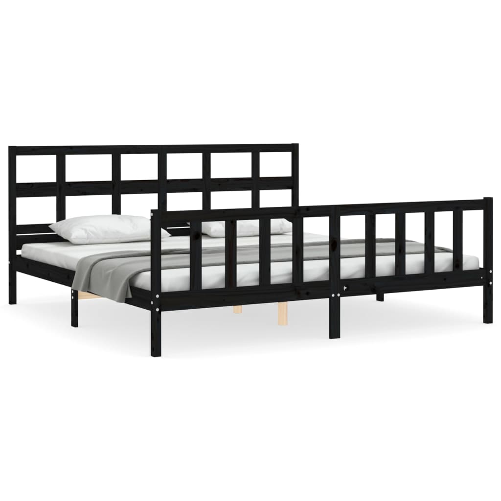 Cadre de lit sans matelas noir 200x200 cm bois massif de pin - XIOS