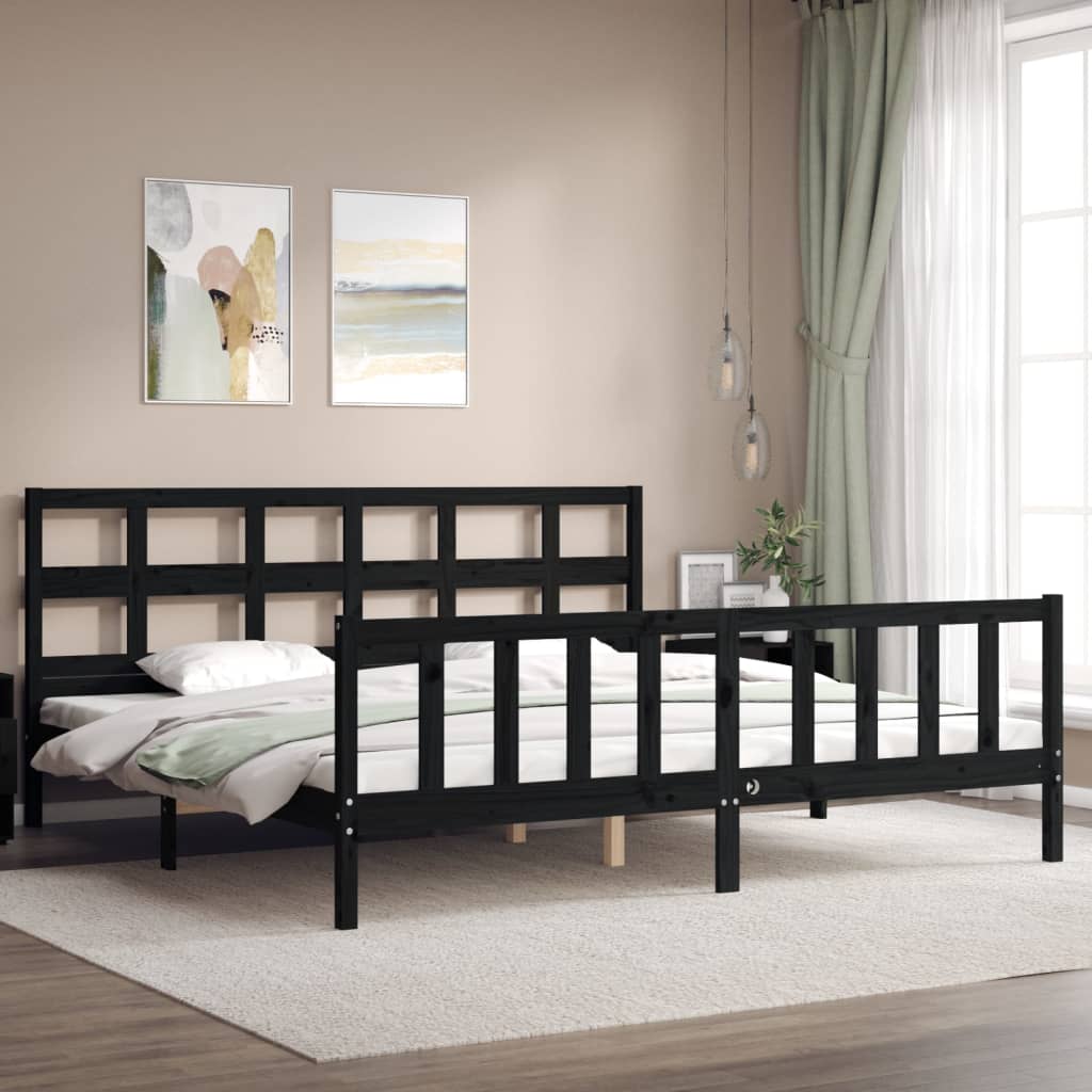 Cadre de lit sans matelas noir 200x200 cm bois massif de pin - XIOS