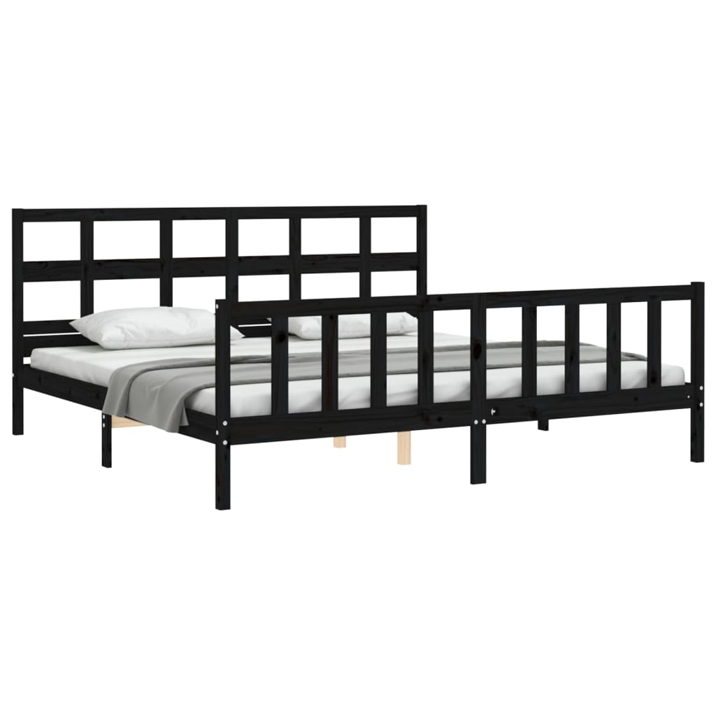 Cadre de lit sans matelas noir 200x200 cm bois massif de pin - XIOS