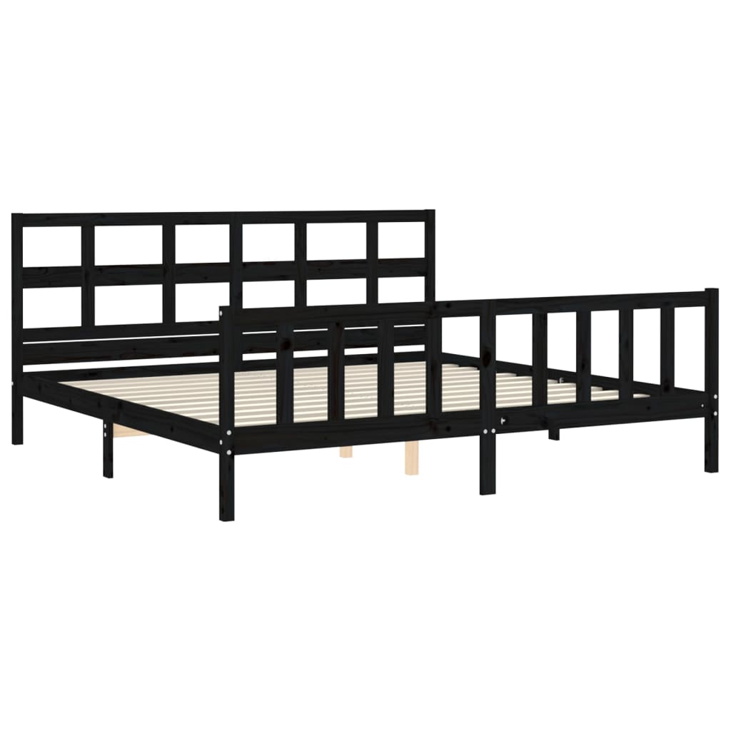 Cadre de lit sans matelas noir 200x200 cm bois massif de pin - XIOS