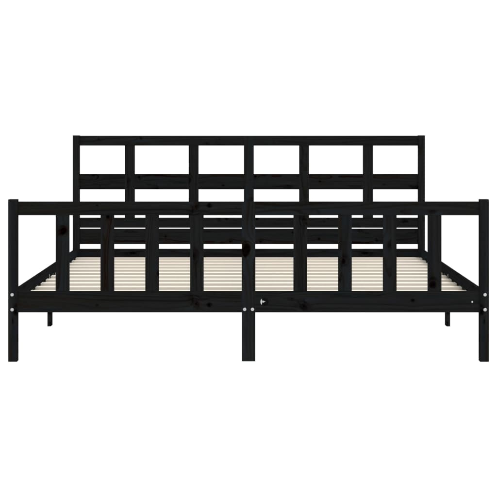 Cadre de lit sans matelas noir 200x200 cm bois massif de pin - XIOS