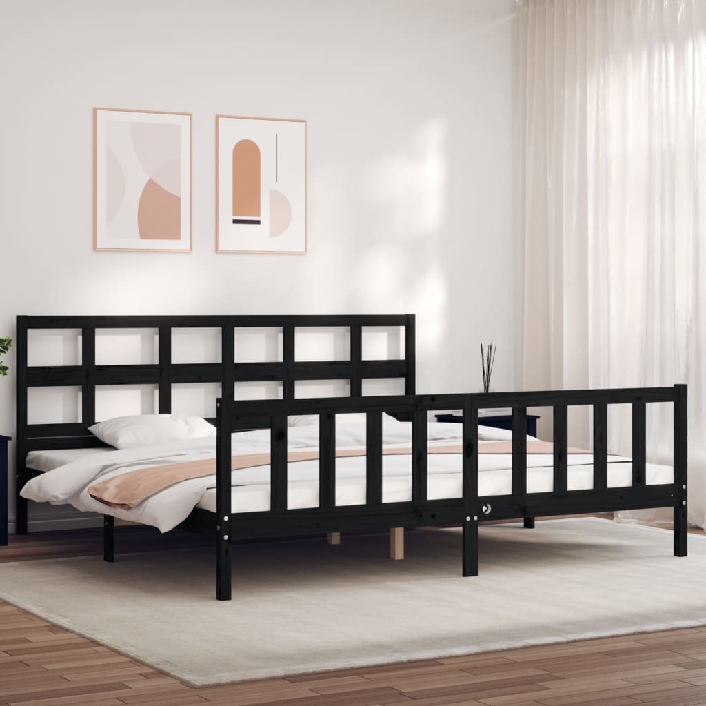 Cadre de lit sans matelas noir 200x200 cm bois massif de pin - XIOS