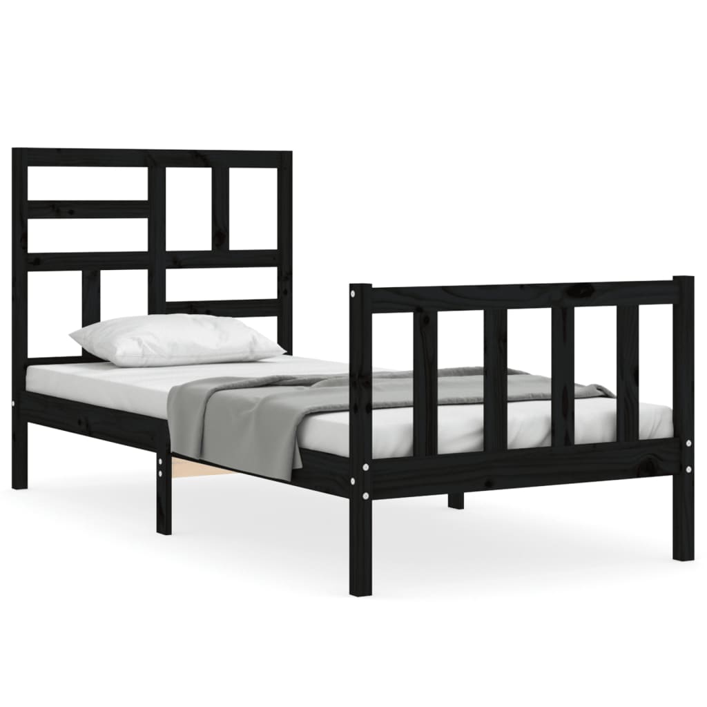 Cadre de lit sans matelas noir bois de pin massif - XIOS