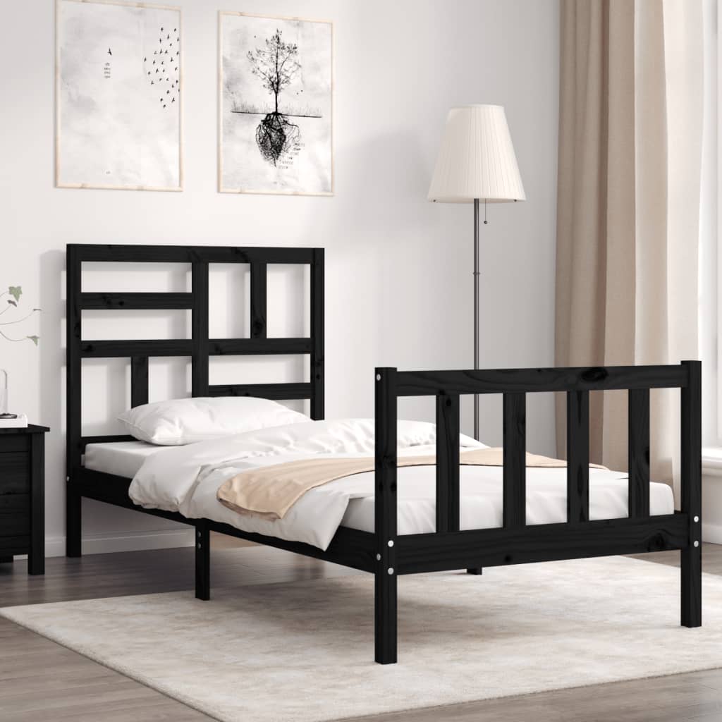 Cadre de lit sans matelas noir bois de pin massif - XIOS